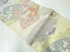 リサイクル　地紙に枝梅・菊模様織出し袋帯